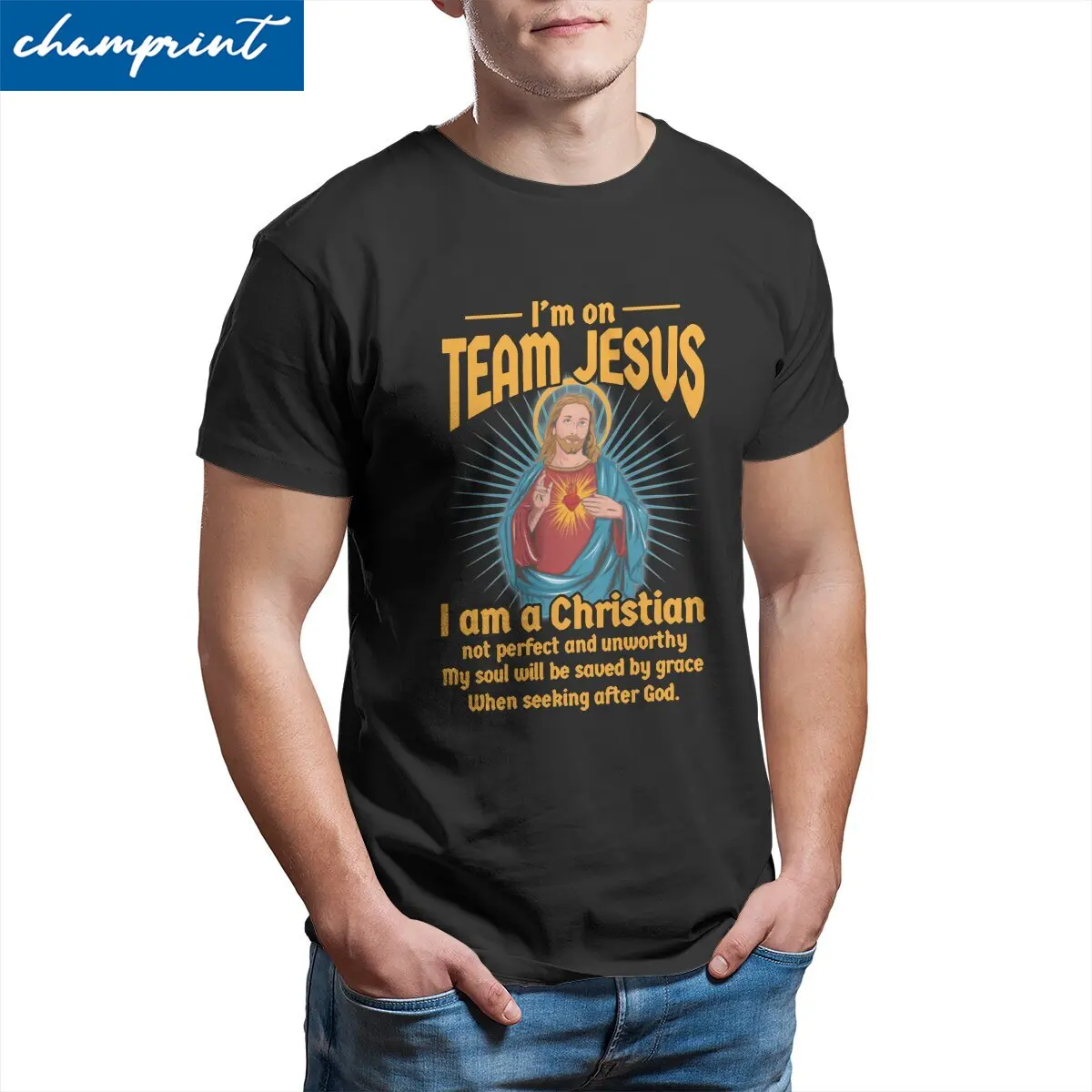 

I Am on Team Jesus T-Shirts for Men Christ Christian Religion Casual Cotton Tees Round Collar T Shirt New Arrival Tops