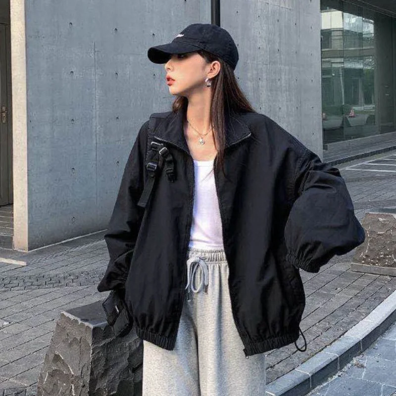 

Oversize Jacket Woman 2023 Spring Streetwear Korean Style Coat Harajuku Jacket for Women Zip Up New In Outerwears Windbreaker