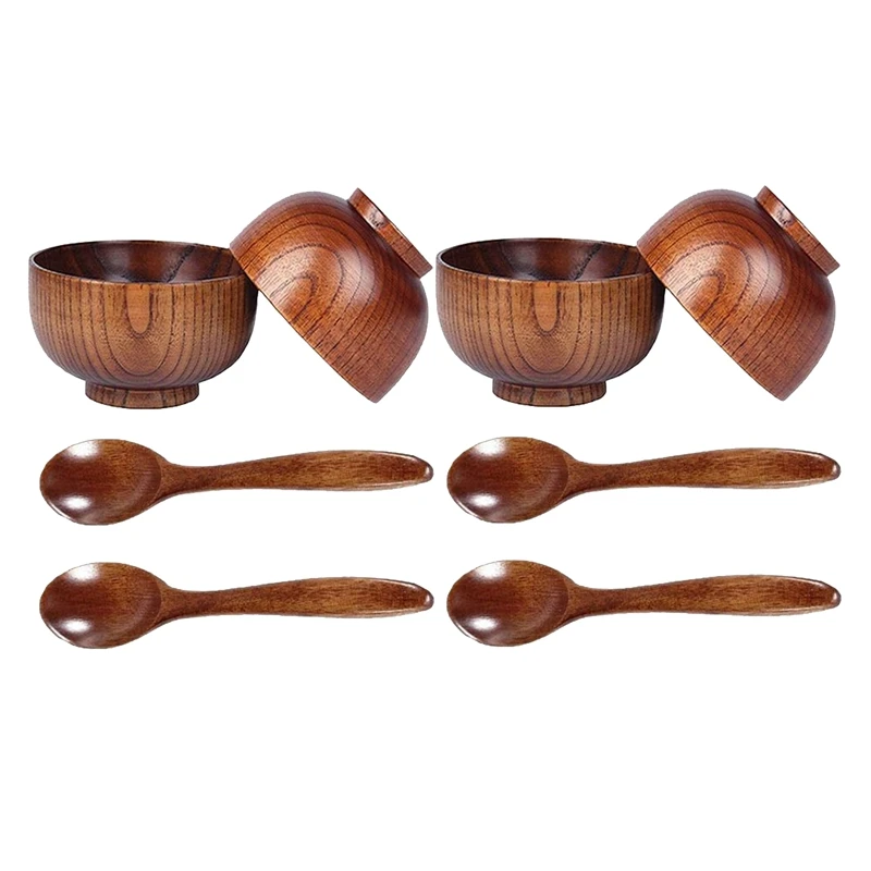 

Wood Spoons Bowl Set,Wooden Flatware Tableware Cutlery Soup Rice Bowls Serving Tableware For Eating,Rice,Soup