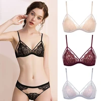 bralette french underwear set womens sexy lace thin small chest gathered and closed breast bra