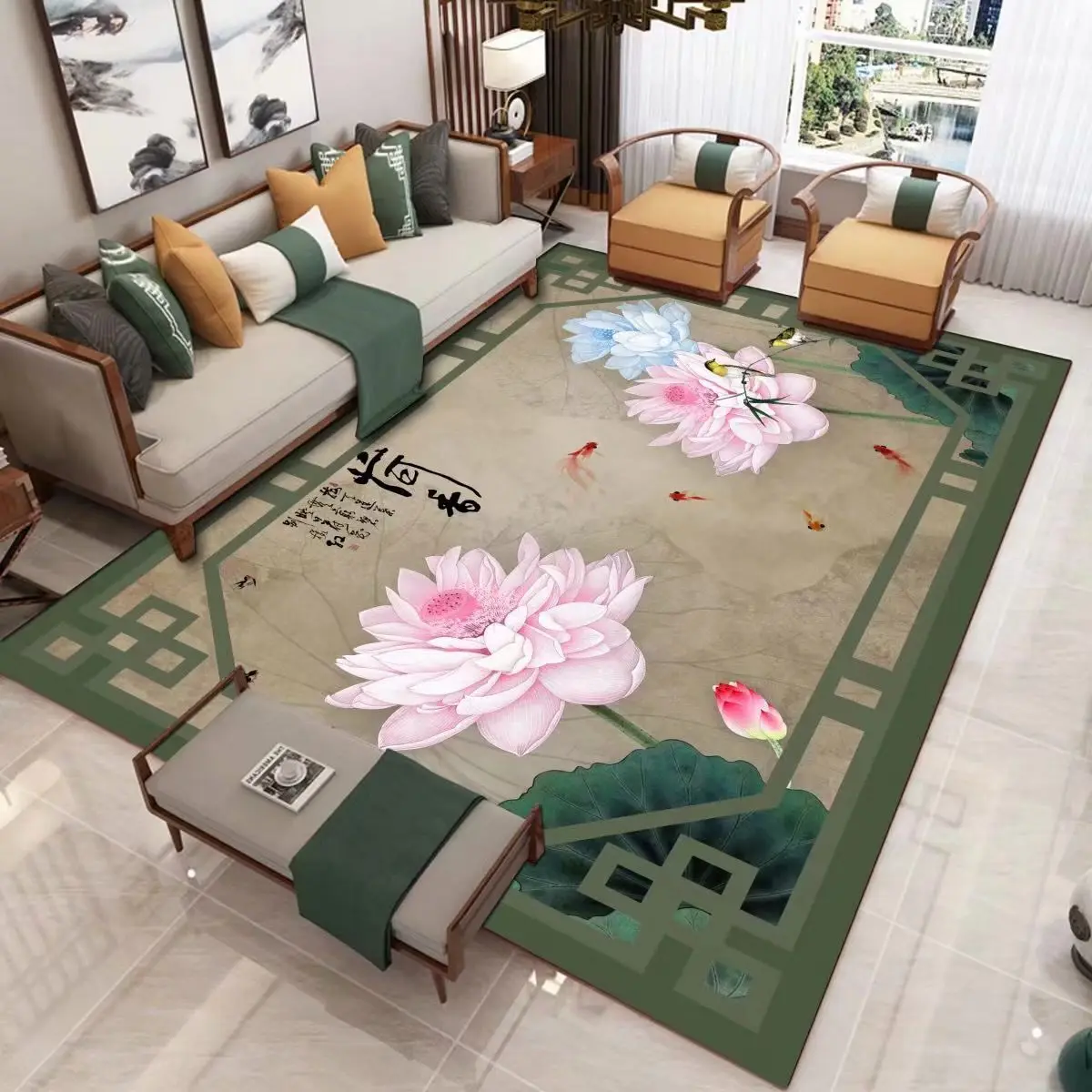 

Living Room Rugs Coffee Table Carpet Home Decor 3D Printing Flower Pattern Wedding Hallway Large Bedside Mat Floor Covering