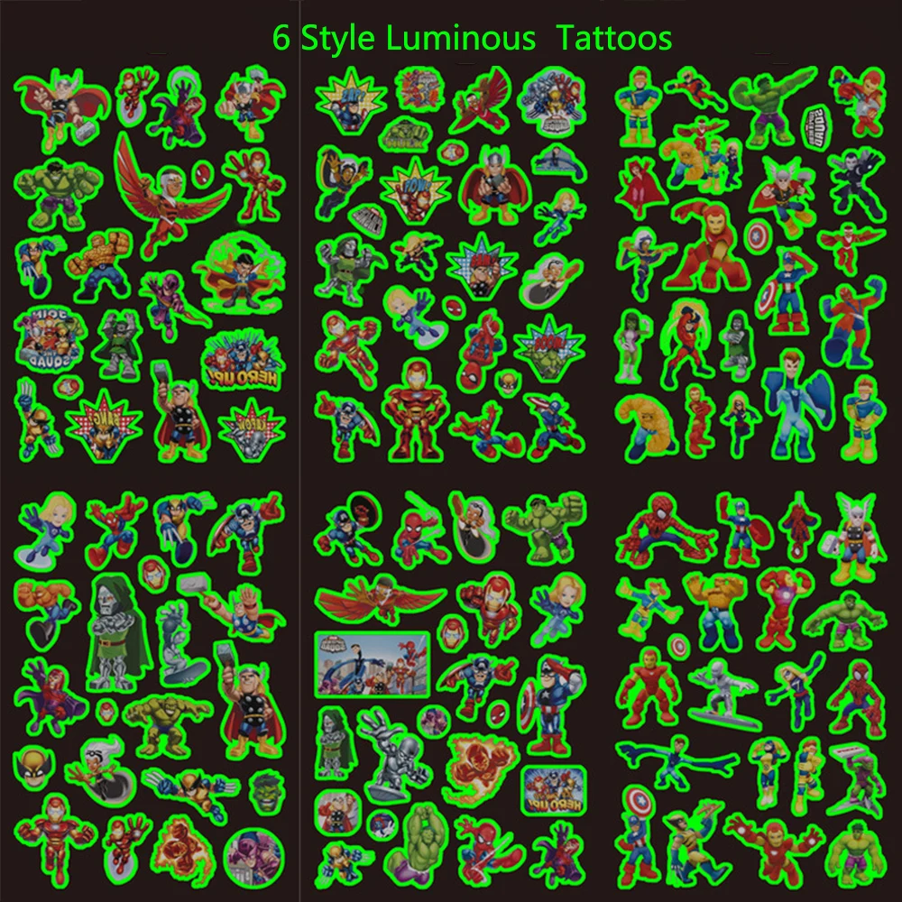 

Disney Marvel Avengers Luminous Tattoo Stickers Children Temporary Fake Tattoos Arm Face Glowing Body Art Tattoo Kids Toys Gift