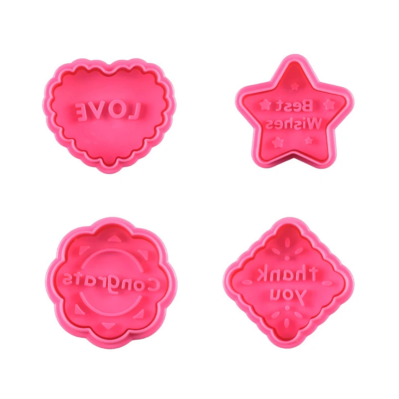 

4Pcs Cookie Cutters Molds With Good Wishes Baking Cake Pastry Biscuit Stamp For Kitchen Chocolates Fondant Dessert Printing Tool