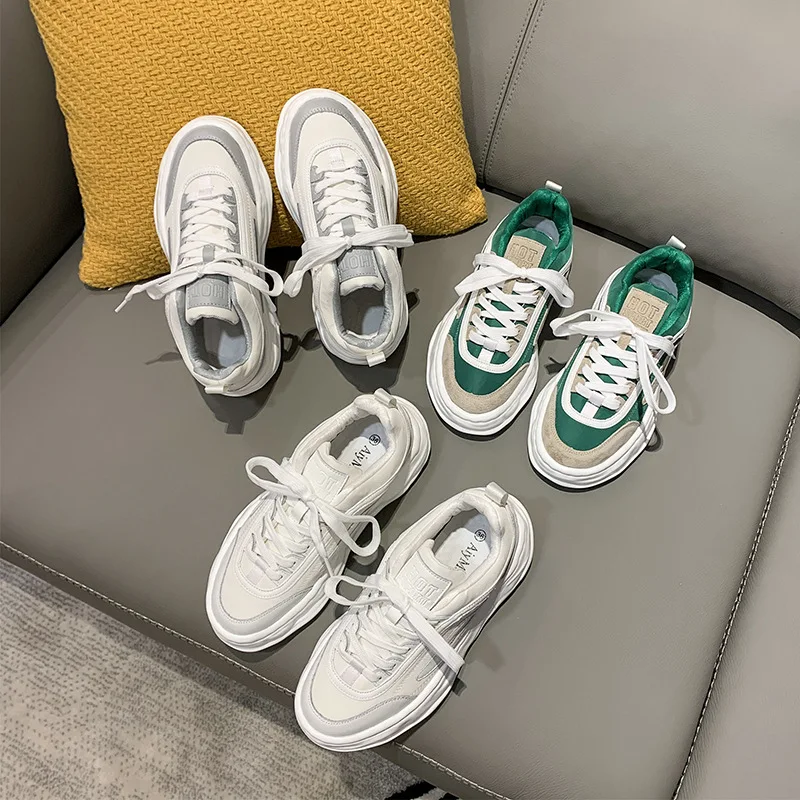 

Sneaker Shoes Women 2022 Autumn Casual White Shoes Lace Up Green Shoes