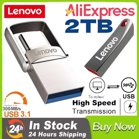 Оригинальный флэш-накопитель Lenovo 2 ТБ, USB 3,1, металлический U-диск 2 в 1 OTG 1024 ГБ, 128 ГБ, 512 ГБ, 1 ТБ, флэш-накопитель для телефона, компьютера