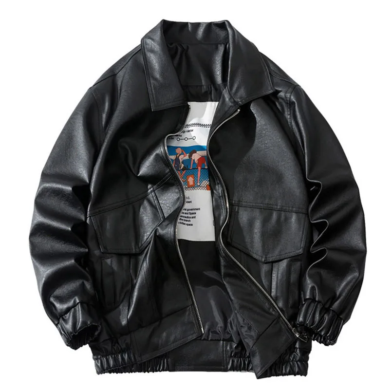 

Faux Leather Bomber Jacket Men Solid Oversize Male Motorcycle Coat Biker Waterproof Moto Clothing Spring 2022 CWU-45P