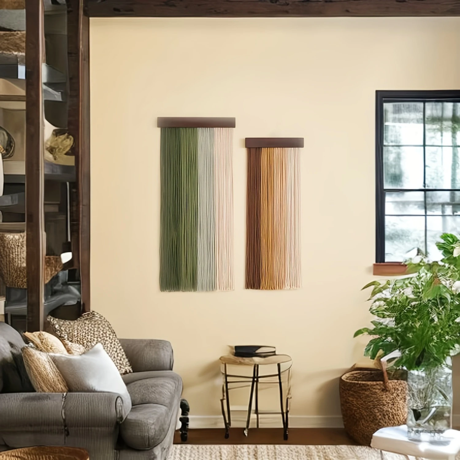 Набор настенных гобеленов с кисточками в полоску и космическую тематику —