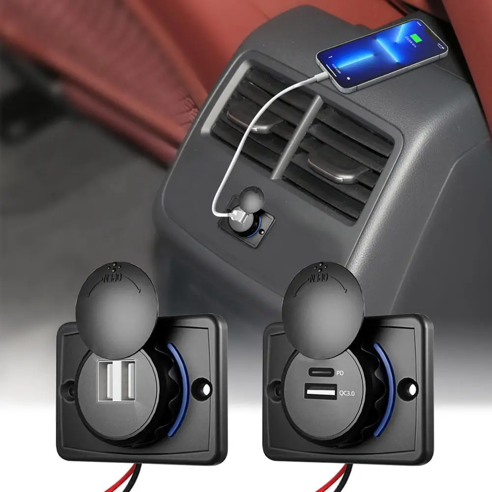 

Dual Quick Charge 3.0 DC 12V-24V Socket USB Charger Power Charger Adapter Charger Socket PD Waterproof Adapter Car Type-C M6F4