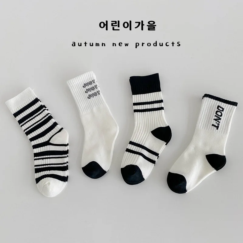 

Осенние классические носки для мальчиков, черные, белые полосатые носки, Униформа, Школьные носки, модные спортивные носки до щиколотки для девочек