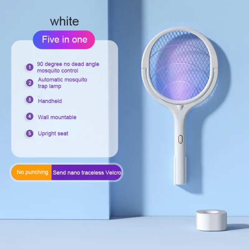 

5In1 Electric Mosquito Swatter Mosquito Killer Lamp 3500V Dual-mode Adjustable Angle Electric Mosquito Swatter USB Rechargeable