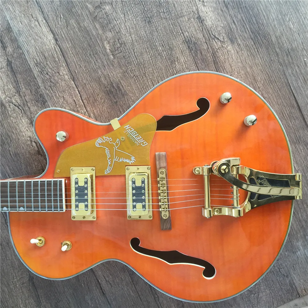 

free shipping Top Quality New Gret 6120 Model Jazz Electric Guitar Semi Hollow Body with Bigsby Tremolo orange in stock guitars