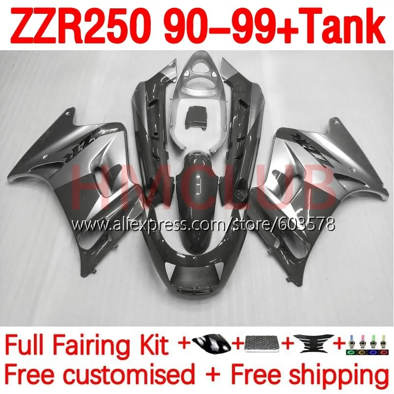 

+Tank Body For KAWASAKI NINJA ZZR250 ZZR-250 90-99 ZZR 250 1990 1999 90 91 92 93 94 95 96 97 98 99 Fairing 200No.191 silvery blk