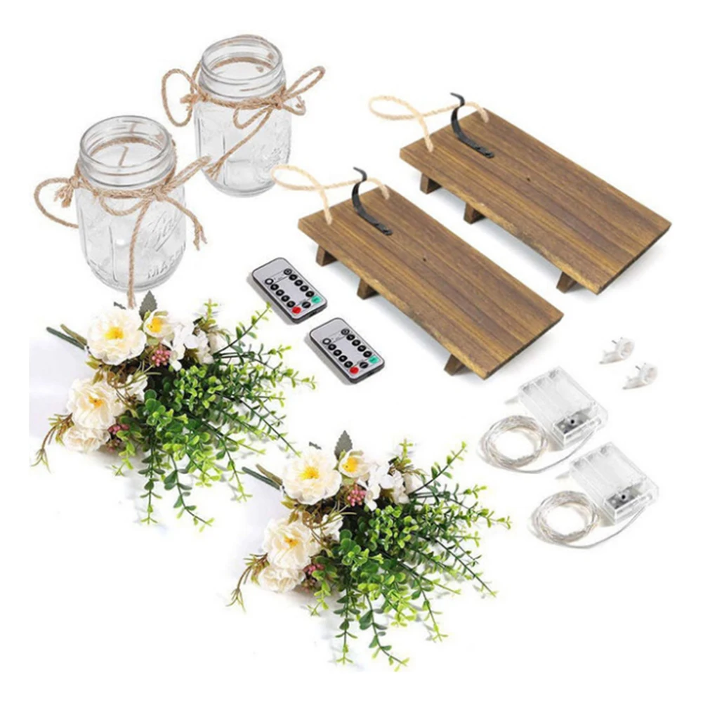 

2pcs Rustic Wall Sconces Lamp Mason Jar Handmade Wall Art Hanging Lamp with Remote Control LED Fairy Lights String