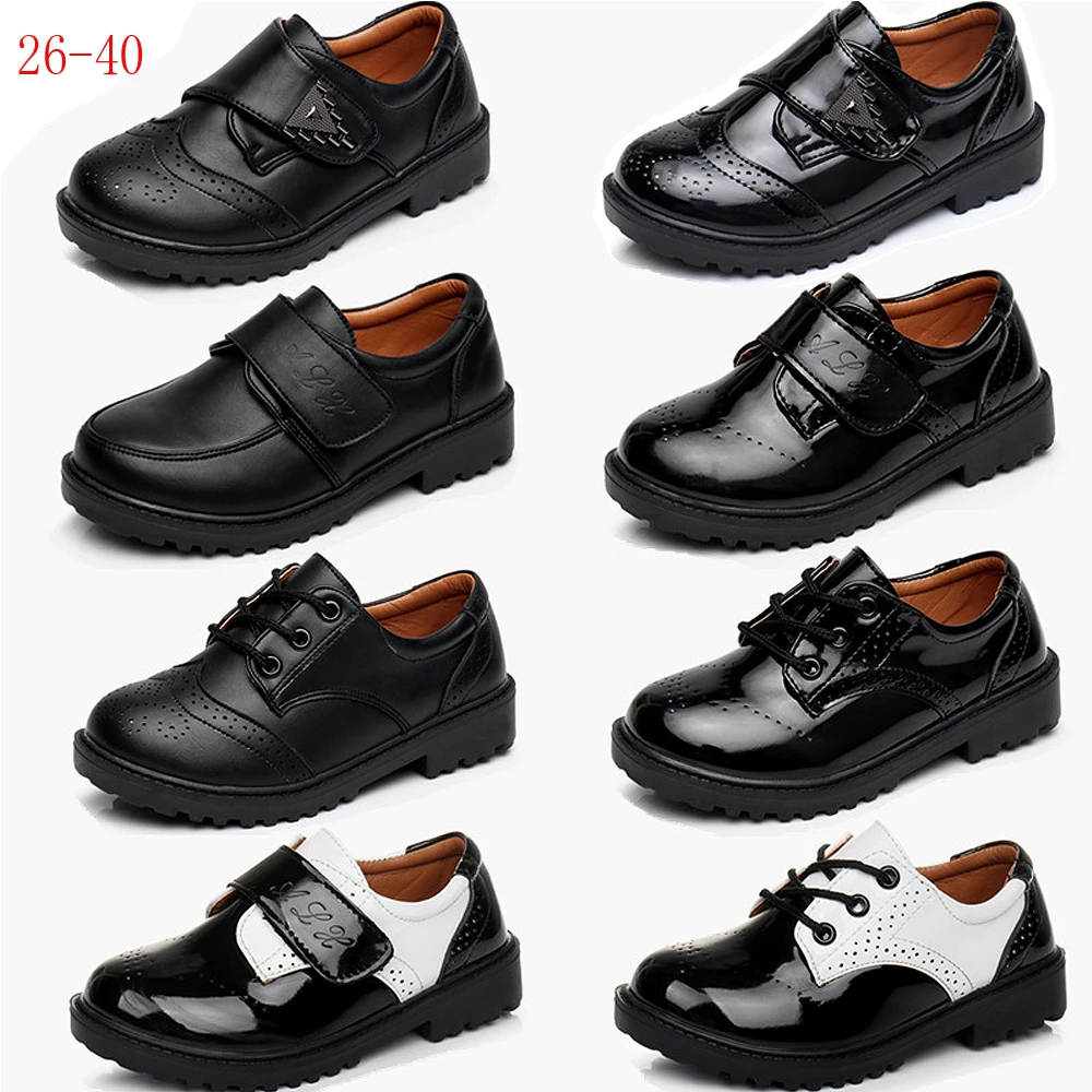 

6-12y Kids Fashion Leather Shoes for Boys Rubber Sole Anti-Slippery School Shoes Children's Black PU Party Shoes Four Seasons
