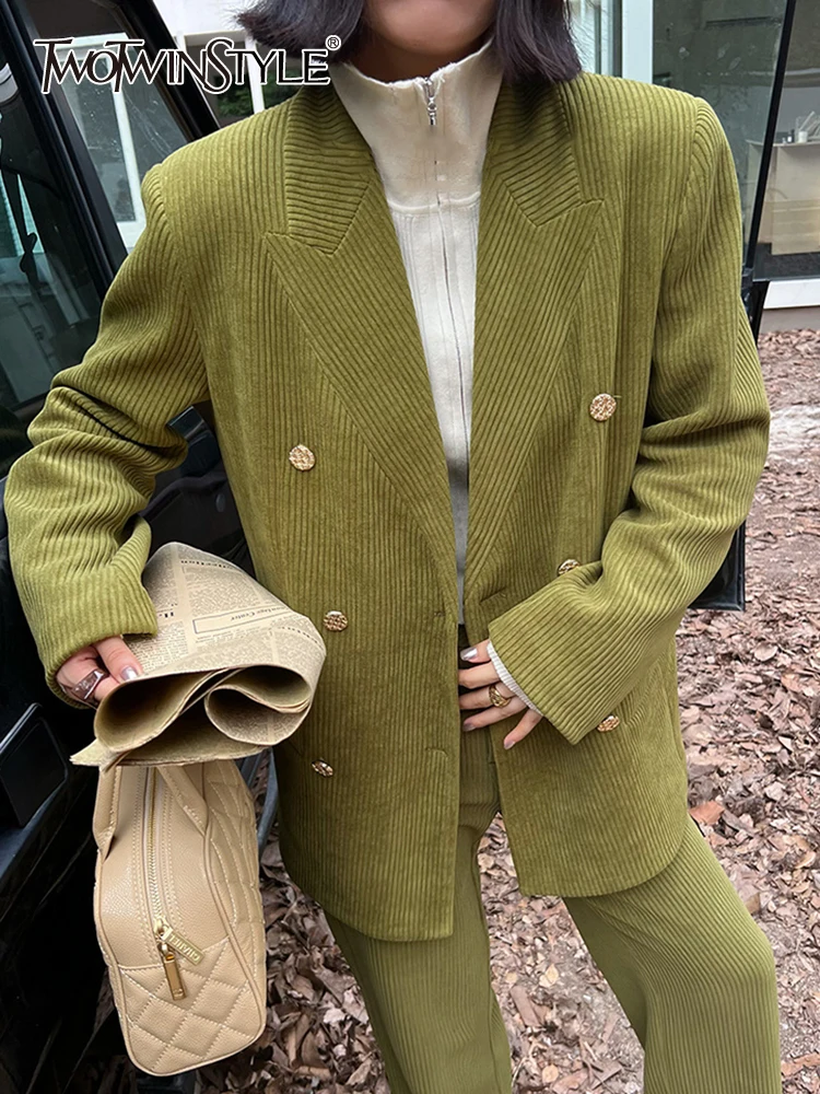 

Женский вельветовый Блейзер TWOTWINSTYLE, однотонный Двубортный повседневный Блейзер составного кроя с отложным воротником и длинными рукавами, 2019