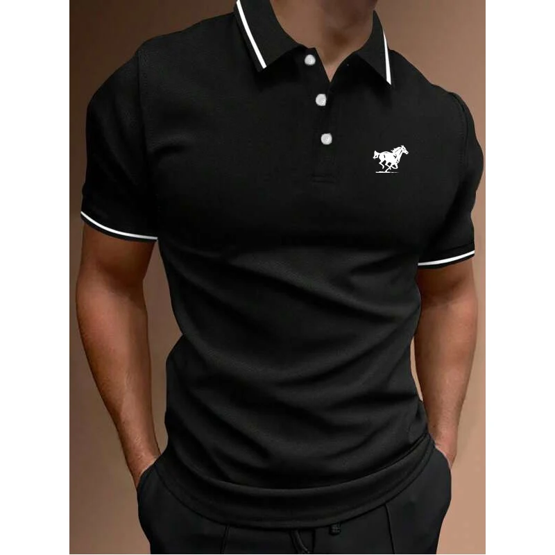 

Horse Pattern Print Men Summer Fashion Polo Shirt , Men Oversize Slim Fit Short Sleeve Lapel Button Polo Shirt .