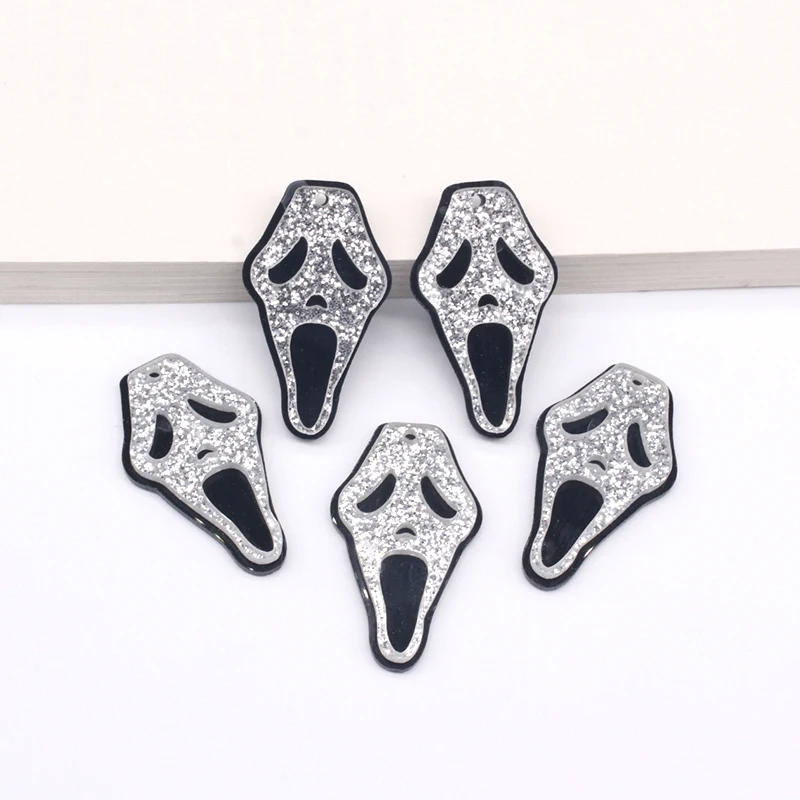 10pcs/pack European Skull Ghost Head Acrylic Charms Halloween Popular Face Pendant For Earring Keychain DIY Jewelry Make D277