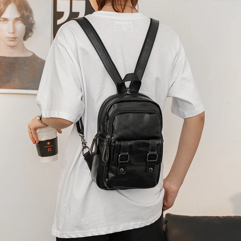 

Lightweight Multifunction Men's Backpack Ch Bag Small Shoulder Bags For Men Crossbody Bag PU Leather Small Backpacks