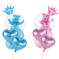 lovely bear heart foil balloons pink blue baby shower boy girl latex balloon crown princess birthday inflatable toy helium balls