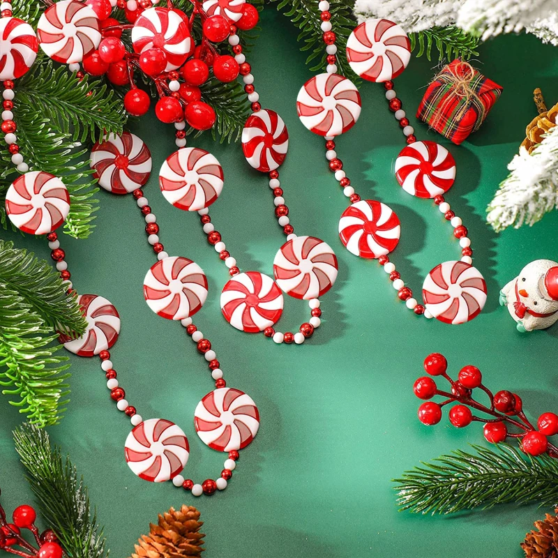1PC Christmas Candy String Shape Decoration Tassel Beaded Two-color Windmill Mint Candy Cane Decoration Pendant Strip Acrylic