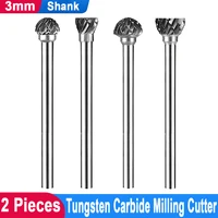 2pcs 3mm shank carbide burr bit rotary file milling cutter single and double groove for grinding metal wood carving 68mm head