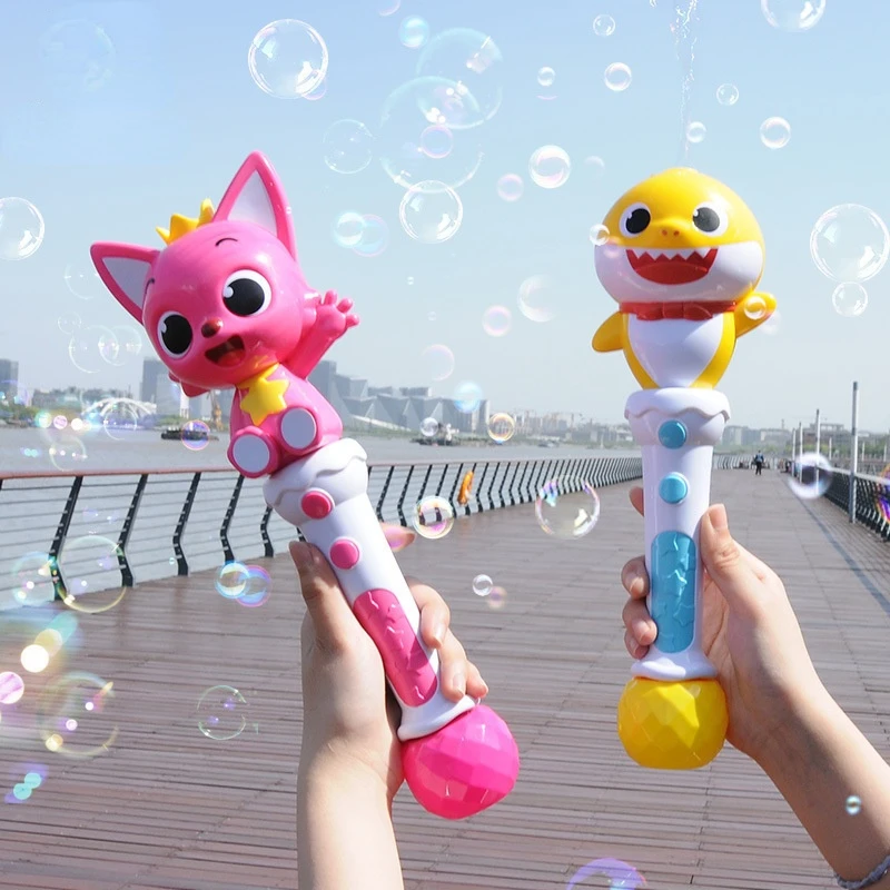 

Cartoon Baby And Children Shark Electric Bubble Machine Maker Pink Fox And Yellow Shark Electric Bubble Machine Handheld Gun