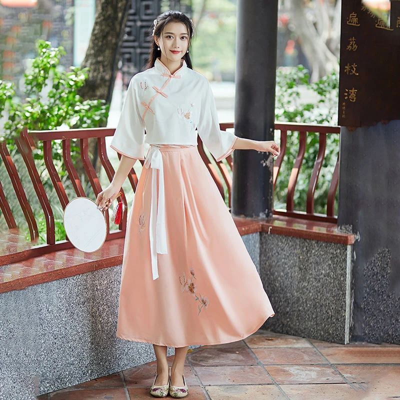 

Imrpoved Hanfu, Студенческая форма, сказочный костюм, косплей, Национальный костюм, Этнические китайские топы, юбка в старинном стиле, повседневна...