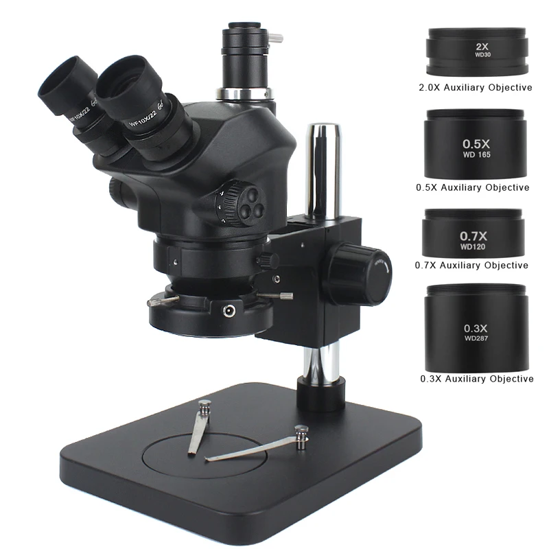 

Мультифокальный микроскоп для промышленной лаборатории 50X 100X, стереомикроскоп, тринокулярный микроскоп + 0,5x 1.0X 0.7X 1.5X 2.0X, Вспомогательный объектив
