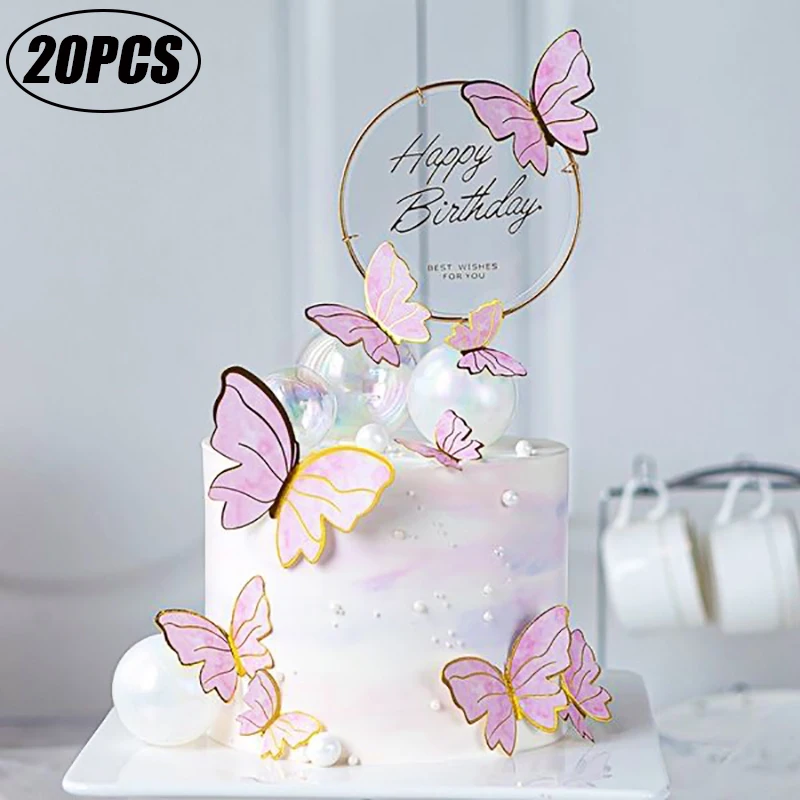 

20pcs/lot Butterfly Cake Toppers Happy Birthday Cake Decoration For Wedding Birthday Party Baby Shower DIY Cake Decorating Tools