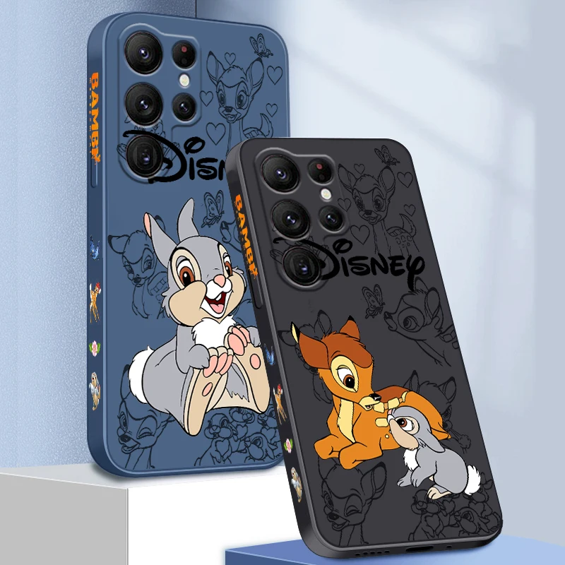 

Disney Bambi Luxury Cartoon Liquid Left Rope For Samsung Galaxy S23 S22 S21 S20 FE S10 Ultra Plus Lite 5G Cover Phone Case