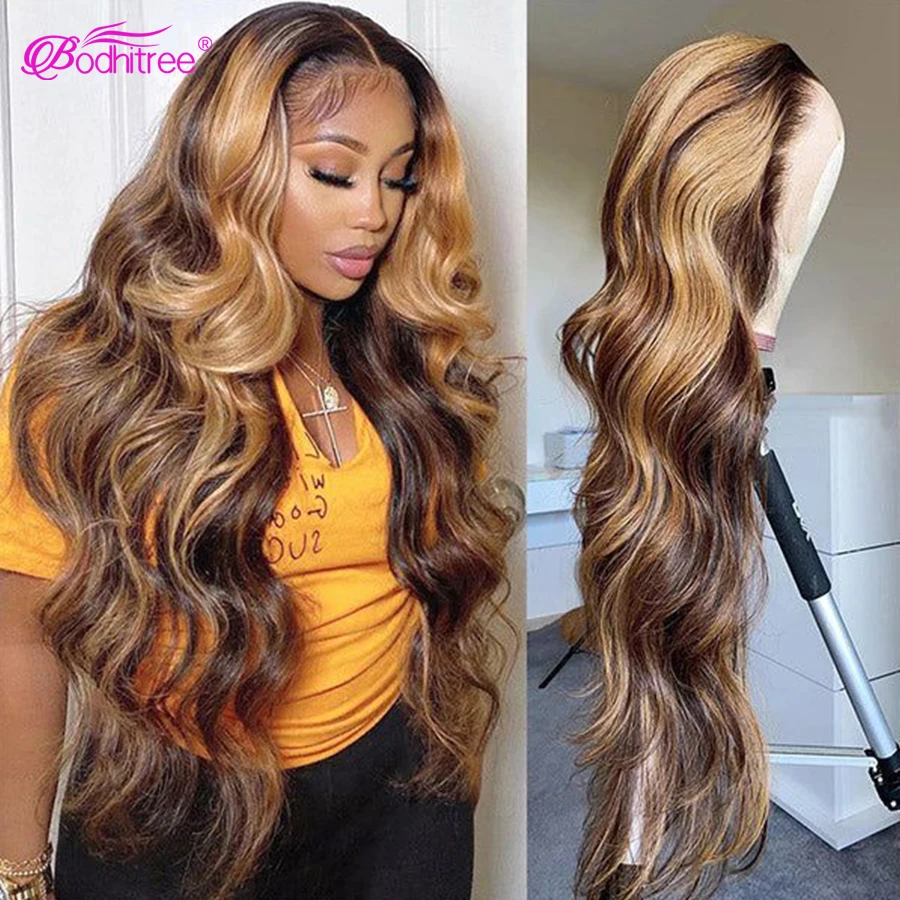 32 Inch Highlight Straight Lace Front Wigs Human Hair For Women Honey Blonde Body Wave Lace Frontal Wigs HD Transparent Lace Wig