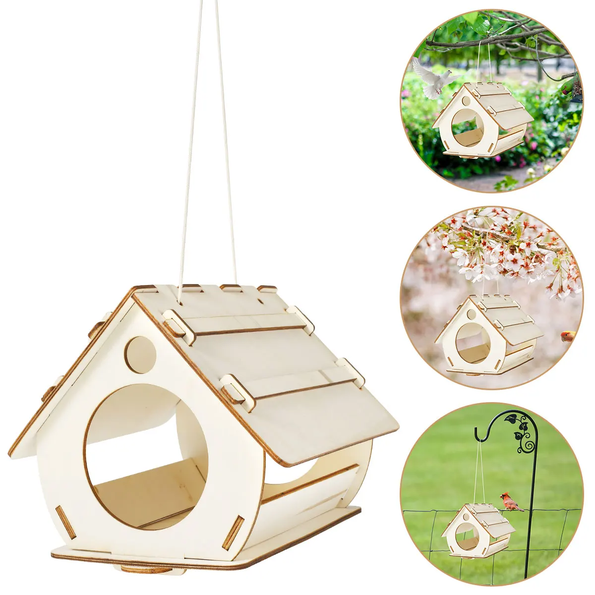 

Bird Feeder Wooden House Eco-Friendly Hanging Feeder DIY Assembling Bird Feeding Nest Feeding Cage Garden Decoration