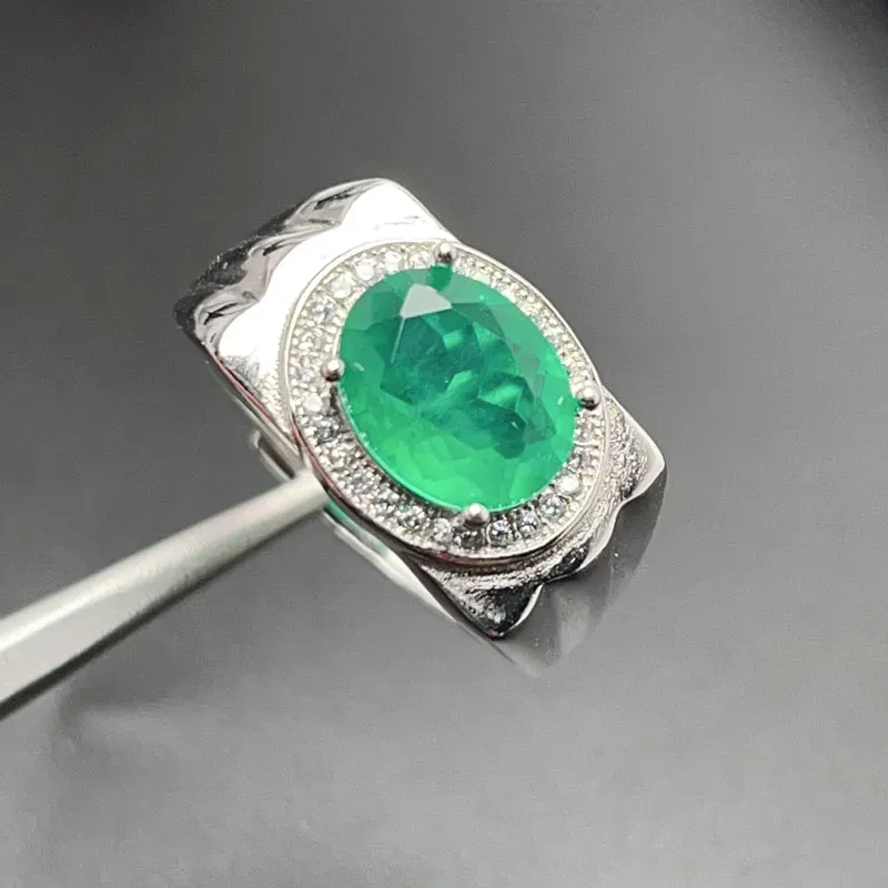 Создано в лаборатории Φ 8 мм * 10 Изумрудный цвет для мужчин 925 с золотым покрытием