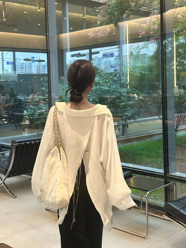 Осенние рубашки с длинным рукавом женские однотонные однобортные в корейском