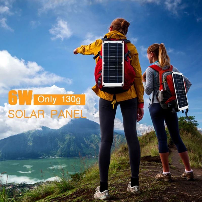 

6W Solar Panel Kit Complete 5V USB Lightweight Portable For Camping Hiking Outdoor Travel Mobile Phone Power Bank Charging