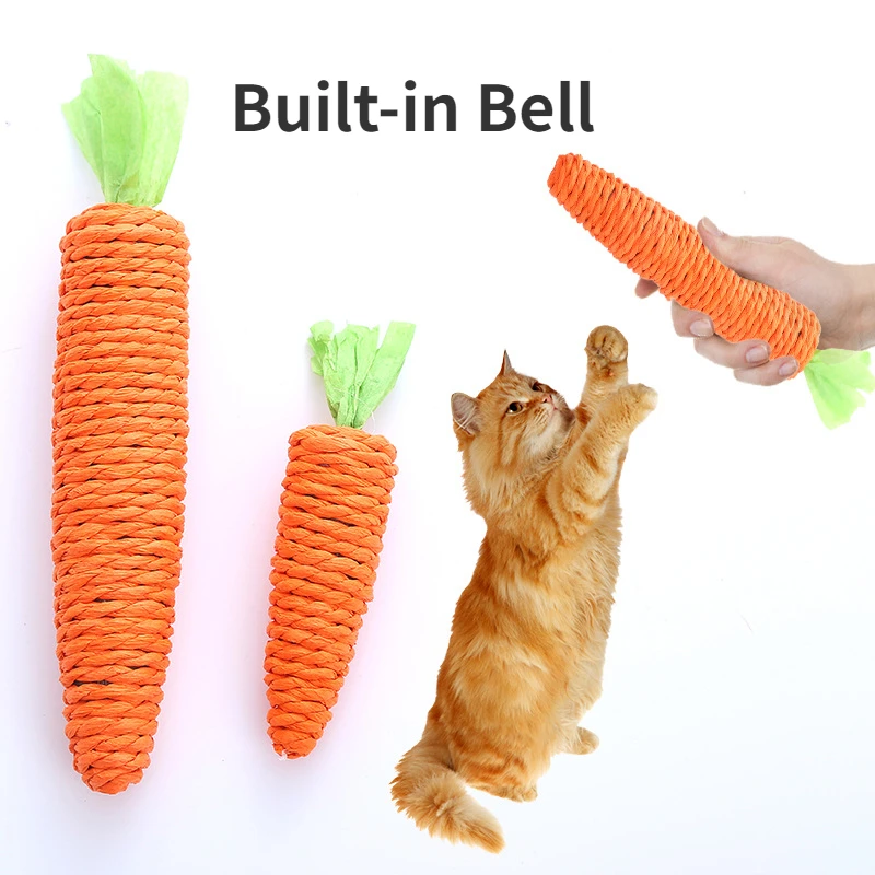 2/1pcs Carrot Pet Cat Toy Paper Rope Chew Toys Built-in Bell Small Animals Cute Pet Tooth Cleaning Toys for Cats Pet Supplies
