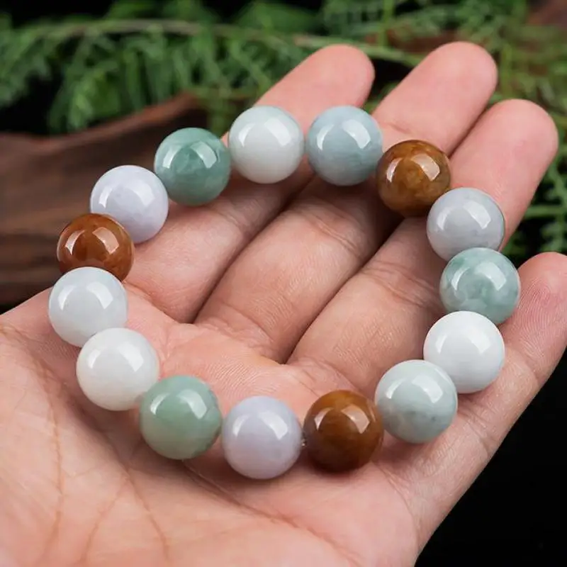 

Real Burma Jade Bracelet Men Women Healing Jewelry Genuine Natural Jadeite Myanmar Emerald Beads Elastic Beaded Amulet Bracelets