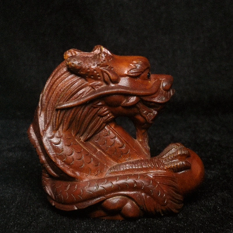 

Japanese boxwood hand carved Dragon Figure statue netsuke desk Decoration Gift