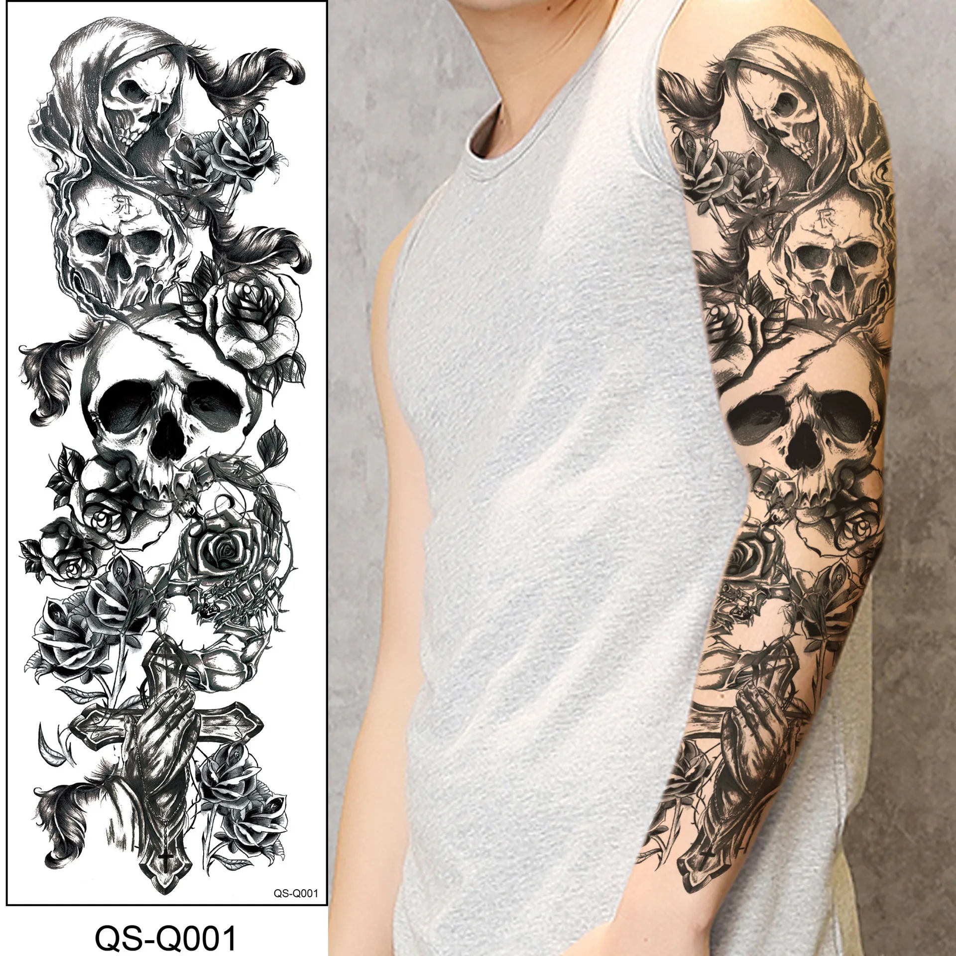 

Temporary Tattoos Skulls Flowers Large Patterns Full Arm Waterproof Sticker Decals Body Art Body Decorations Fake Tattoos
