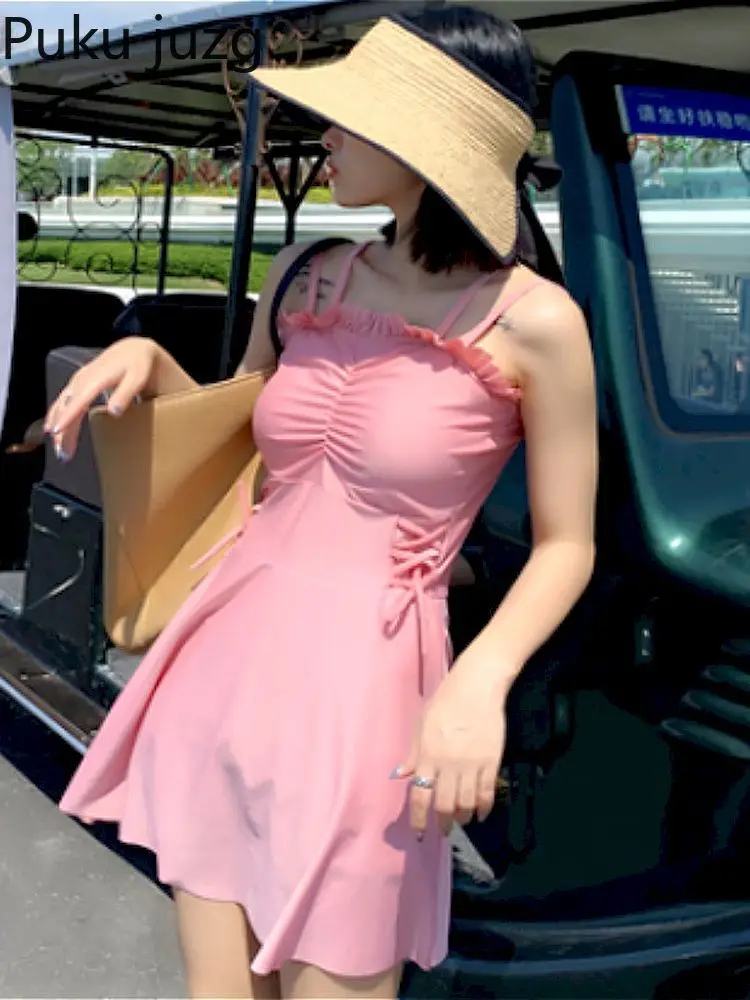 

Puku Juzg Swimsuit 2022 New Style Belly Covering Thin Conservative Sexy Korean Hot Spring Swimsuit Skirt Beach Wear Bathing Suit