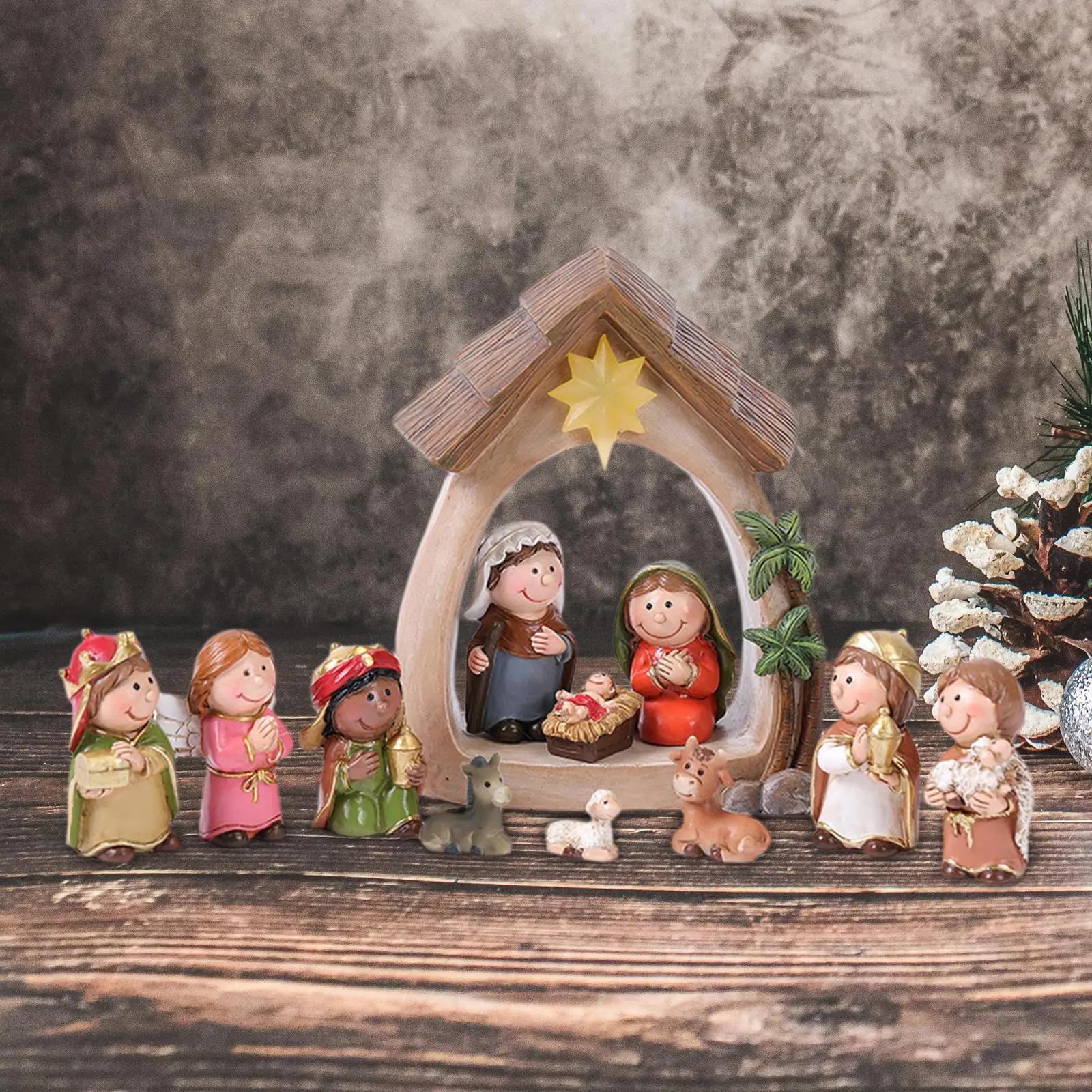 

12Pcs Nativity Scene Set with Light Religious for Shelf Car Tabletop