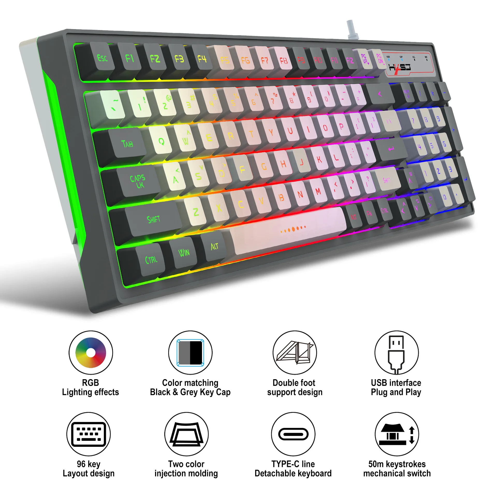 

Проводная Механическая клавиатура, игровая клавиатура со светодиодной RGB подсветкой, 98 клавиш, клавиши Hotswap, PBT клавиши для офиса, компьютера, ноутбука, настольных игр