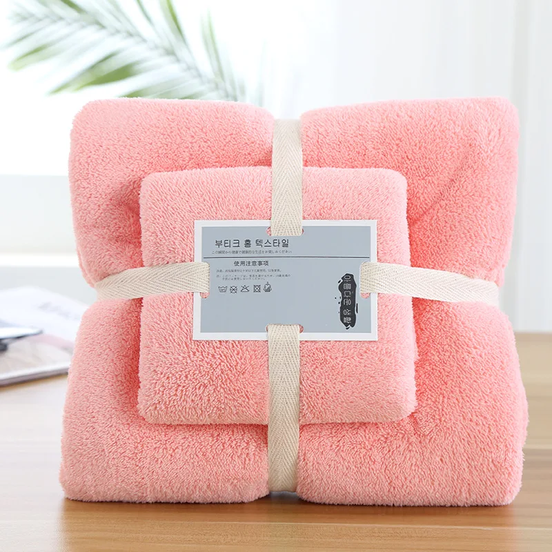

2Pcs Set High Density Coral Velvet Superfine Fiber Bath Towel Adult Quick Dry Bath Towel Super Absorbent Bath Towel Luxury Towel
