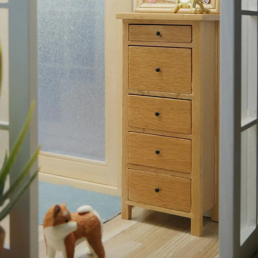 

Lightweight Convenient Dollhouse Cabinet Chest Furniture 5 Drawers Dollhouse Cupboard Wear-resistant for Entertainment