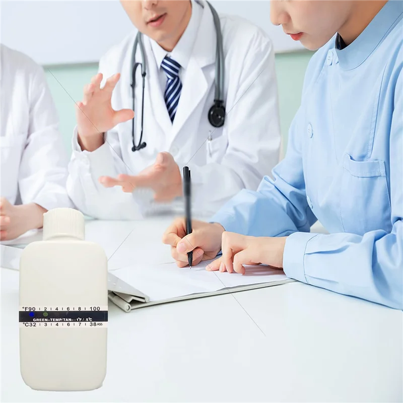 

12-Piece Urine Test Complete Kit Includes 2 Translucent Portable Empty Bottles, 10 Sticky Temperature Test Strips