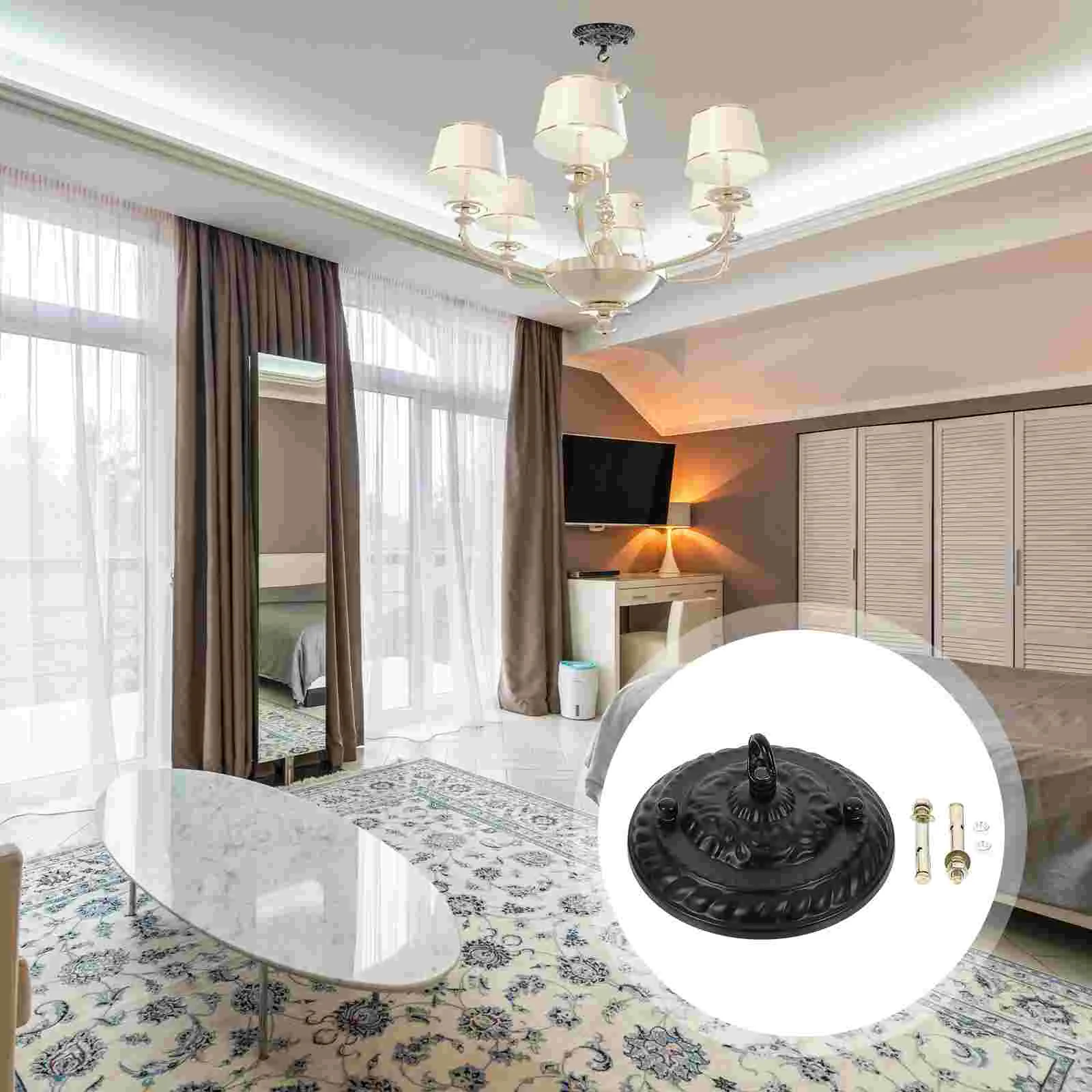

Chandelier Shade Hook Retro Pendant Light Plate Embossed Pattern Ceiling Lighting Base Steel