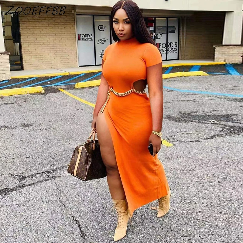 

ZOOEFFBB Sexy Cut Out High Split Dress Short Sleeve Summer Clothes for Women Birthday Party Wear Outfits Ladies Maxi Dresses