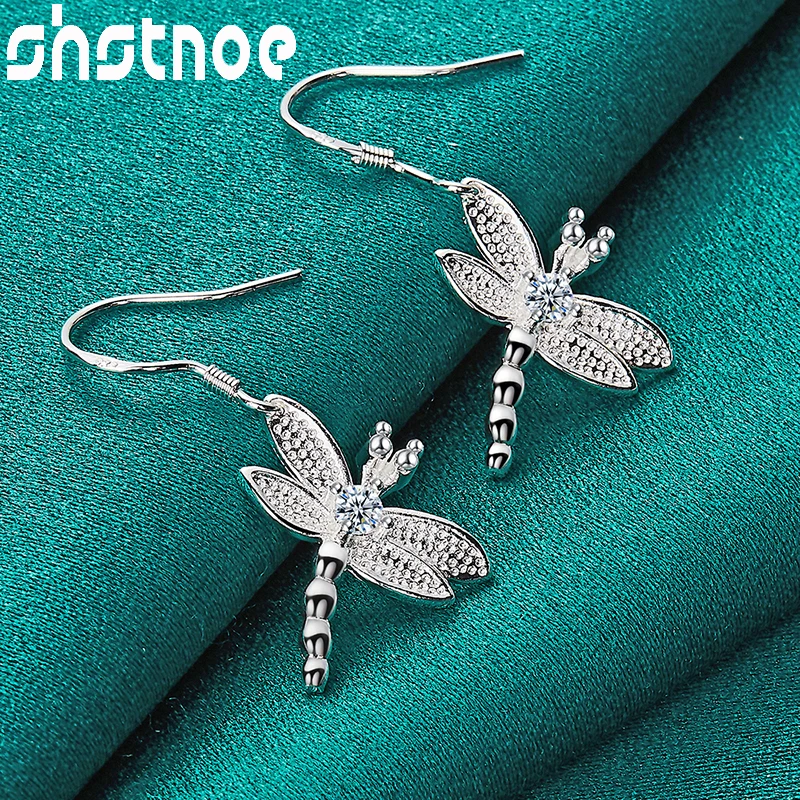

925 Sterling Silver AAA Zircon Dragonfly Drop Earrings For Women Party Engagement Wedding Valentines Anniversary Charm Jewelry