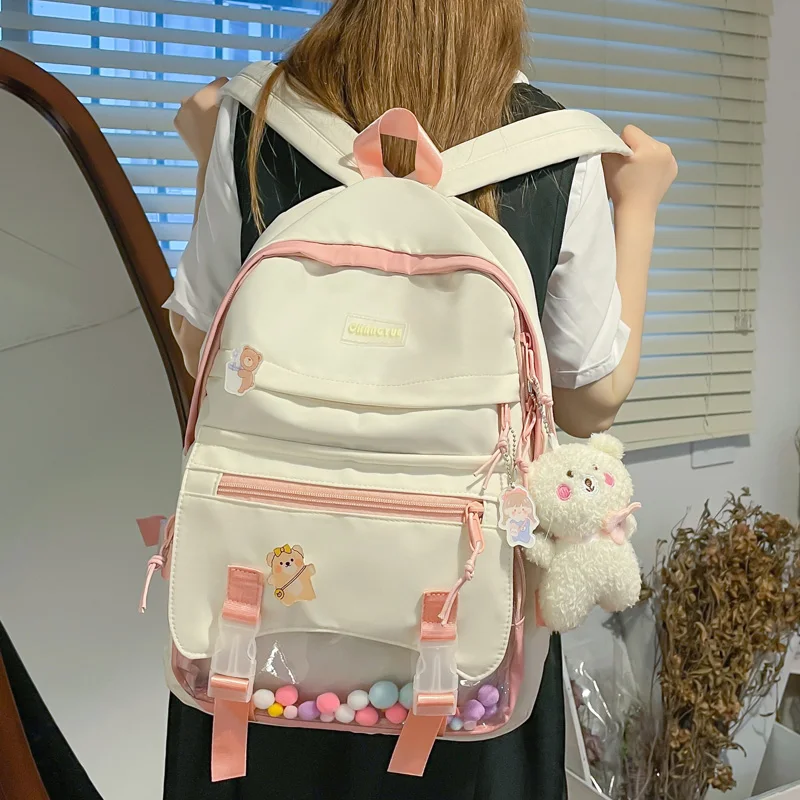 

Нейлоновый женский рюкзак, модная дамская дорожная сумка с несколькими карманами, милая прозрачная школьная сумка, милый портфель для колл...