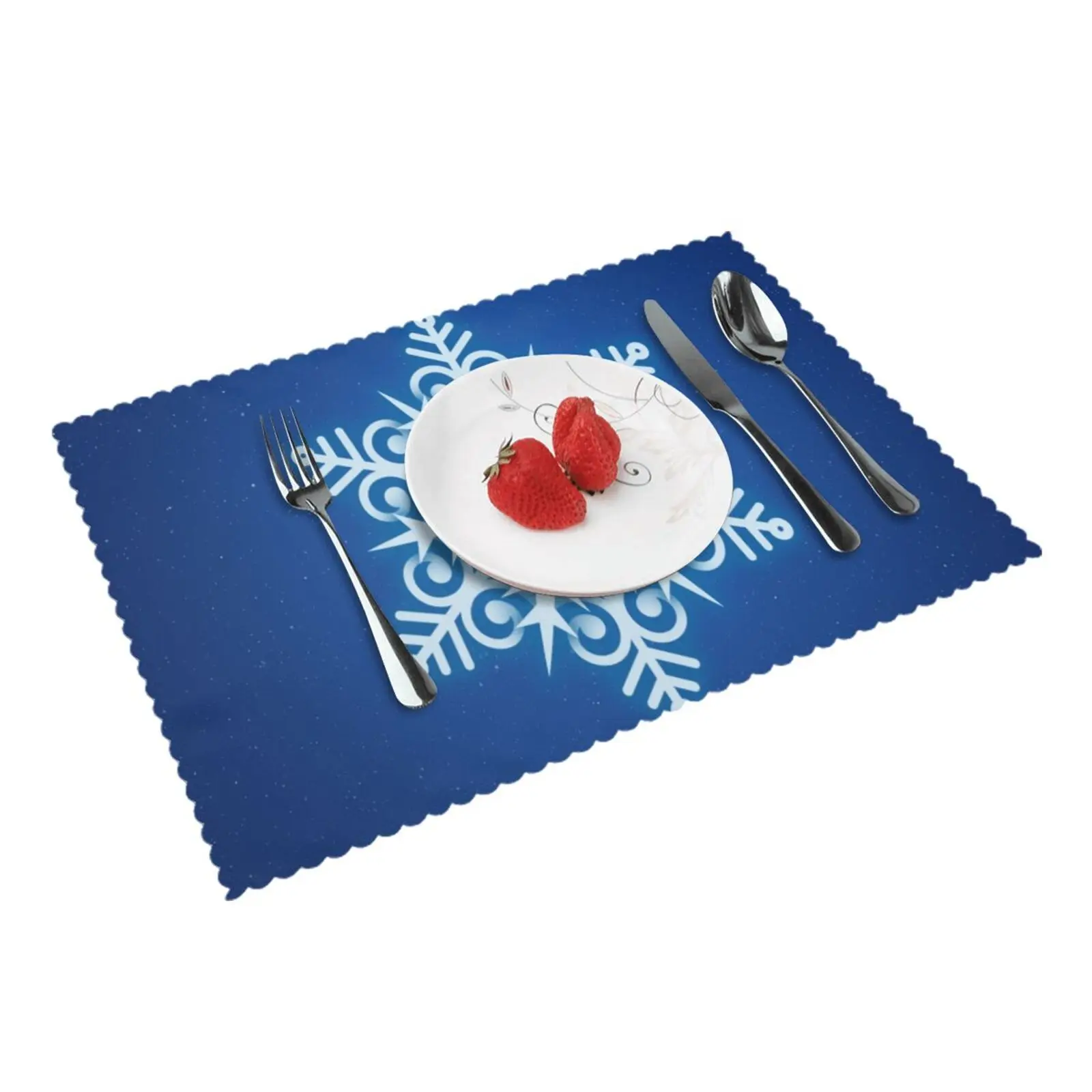 

Blue Polyester Placemat for Dining Table Christmas Snowflakes Single Side Printed 12x18 Inch Strong Heat Resistance set of 4